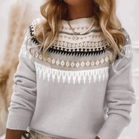 Norweger Grobstrickpullover Damen | Rundhals Langarm Strick in Beige
