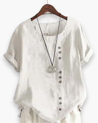 Damen Elegante Kurzarm-Bluse | Unifarben in Weiß