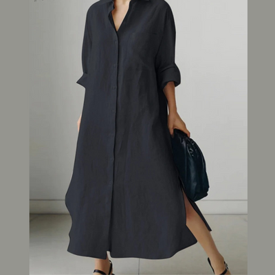 Amanda – schwarzes, schmales, leichtes Hemdblusenkleid