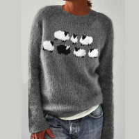 Norweger Grobstrickpullover Damen | Rundhals Langarm Strick in Dunkelgrau