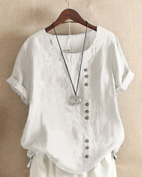 Damen Sommer Blusenshirt | Kurzarm Design mit Knopfleiste in Weiß