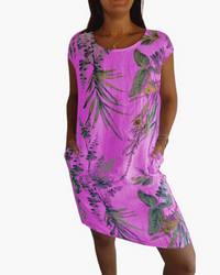 Damen T-Shirt Kleid | Lockeres Sommerkleid mit Print in Viola