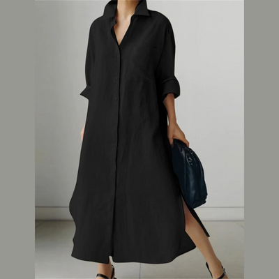 Amanda – schwarzes, schmales, leichtes Hemdblusenkleid