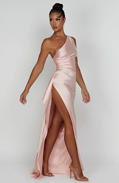 Satinstreifenabendkleid mit einem Schulterträger - Vivienne