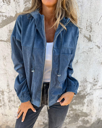 Ella™ | Cord-Kapuzenjacke mit Reißverschluss in Blau