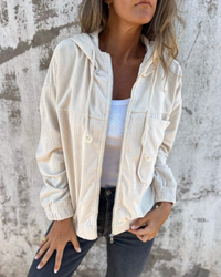 Ella™ | Cord-Kapuzenjacke mit Reißverschluss in Weiß