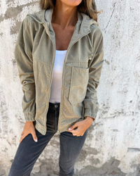 Ella™ | Cord-Kapuzenjacke mit Reißverschluss in Grün