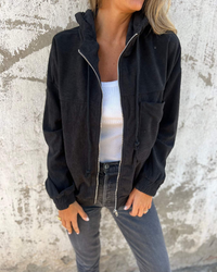 Ella™ | Cord-Kapuzenjacke mit Reißverschluss in Schwarz