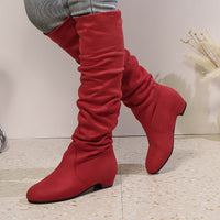 Overknee Stiefel Damen | Schlupfform mit Niedrigem Blockabsatz in Rot