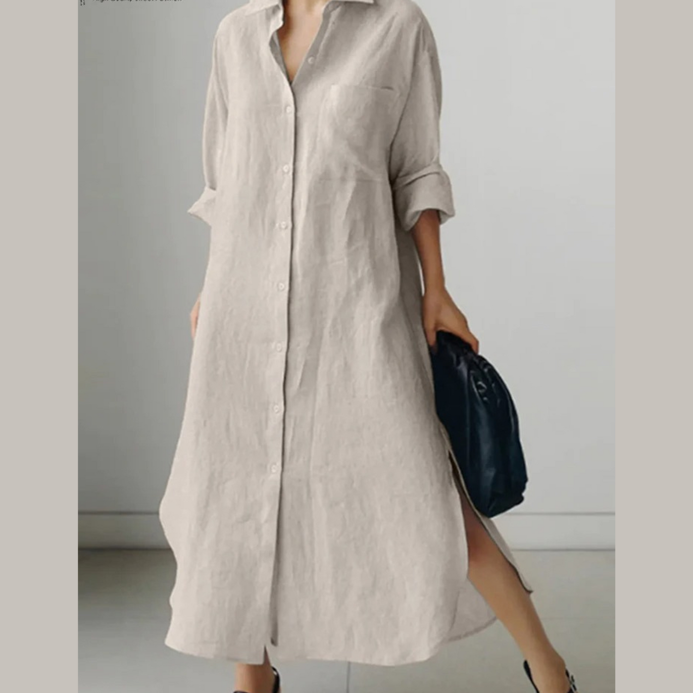 Amanda – schwarzes, schmales, leichtes Hemdblusenkleid