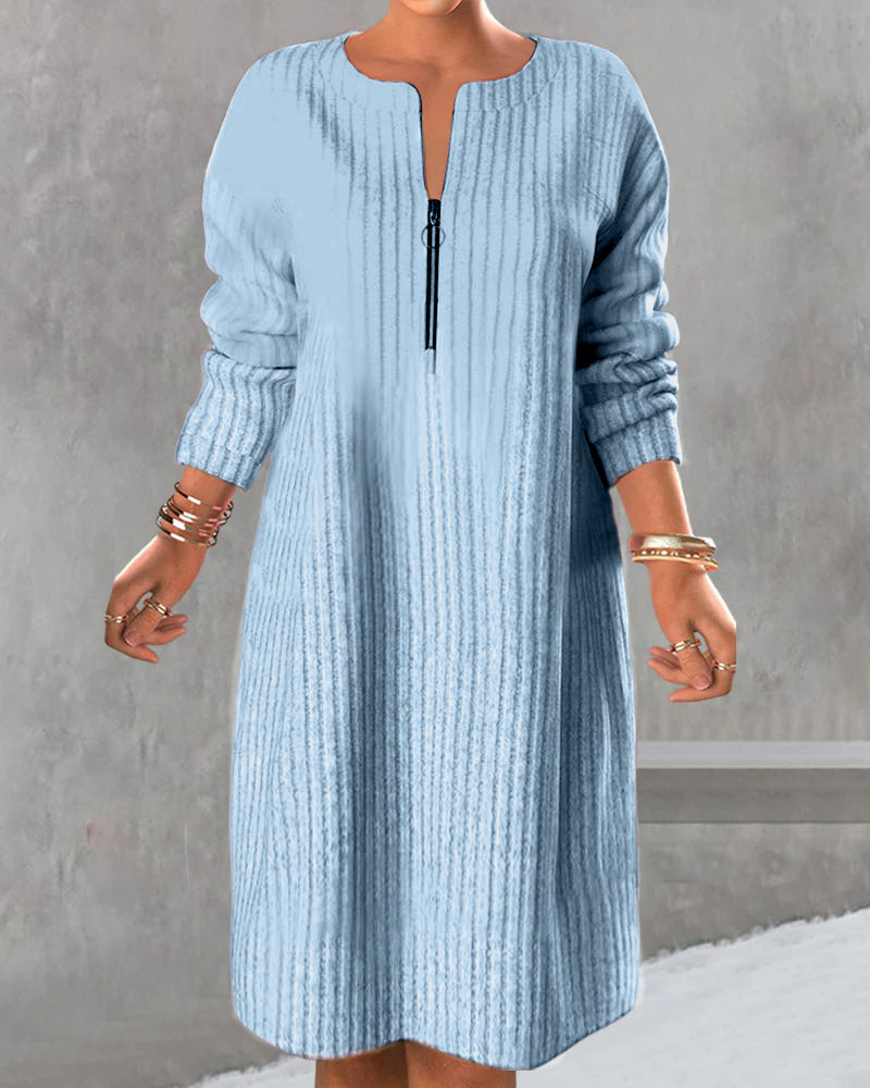 Frisch  - Lässiges Rippstrickkleid mit Reißverschluss | Strickkleid mit bequemer Passform und Frontreißverschluss