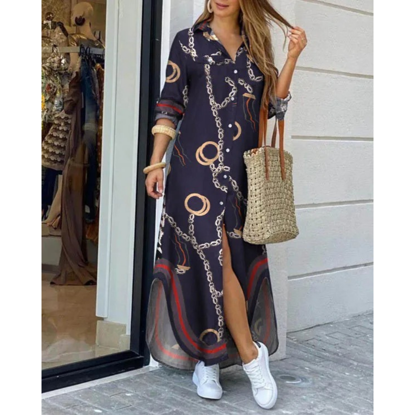 Alexa – schmales, leichtes Hemdblusenkleid mit Aufdruck