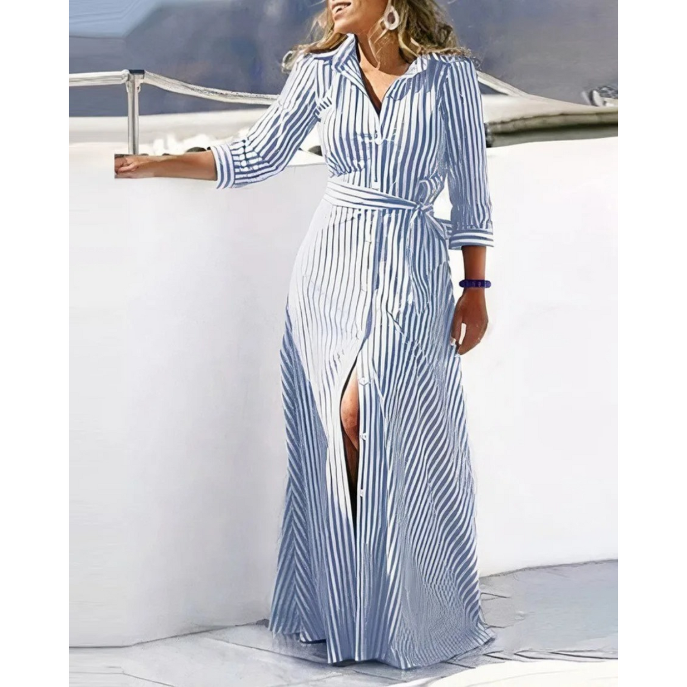 Bienna – winddichtes Hemdkleid mit grünem Gürteldruck