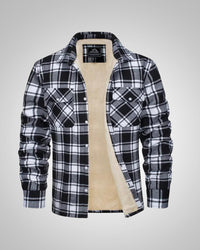 Julian | Herren Gefütterte Karierte Overshirt Jacke in Schwarz
