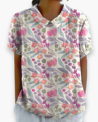 Damen Verspielt Blumendruck Hemdbluse | Locker in Floral Print Weiß