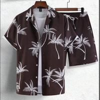 Felix | Herren Tropical Sommerhemd Shorts Set in Dunkelbraun