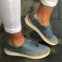 Bequeme Sneaker Damen mit Tassel-Details – Atmungsaktive Freizeitschuhe in Rot und Grau in Blau