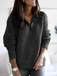 Tara - Schicker Reißverschluss-Pullover in Dunkelgrau