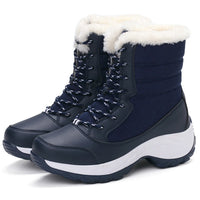 Winterschuhe Damen Stiefel | Mit Schnürung und Runder Kappe in Blau