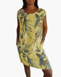 Damen T-Shirt Kleid | Lockeres Sommerkleid mit Print in Gelb