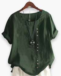Damen Elegante Kurzarm-Bluse | Unifarben in Grün