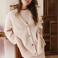 Strickjacke Damen Oversize Gerippt | Locker Lang in Rosa