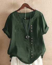 Damen Sommer Blusenshirt | Kurzarm Design mit Knopfleiste in Grün