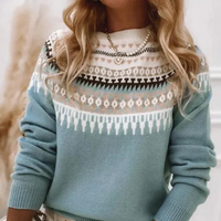 Norweger Grobstrickpullover Damen | Rundhals Langarm Strick in Blau