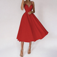 Damen Elegant Abendkleid | Cocktailkleid mit Spaghettiträgern und Herz-Ausschnitt in Rot