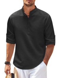 Michael - Legeres Sommerhemd ohne Kragen - Sommer-Chic in Schwarz