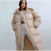 Abigail – Lange Pufferjacke mit hohem Kragen für Damen | Ultrawarmer, langer Steppmantel in Khaki