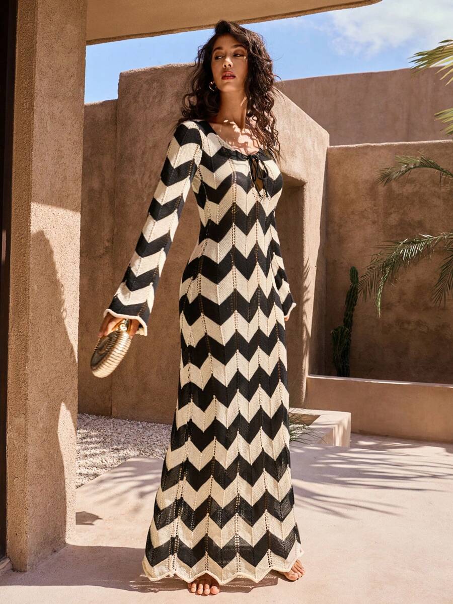 Maya | Strick Maxikleid mit Schnürung