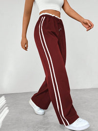 Damen Weite Beine Verstellbare Stoffhose in Rot