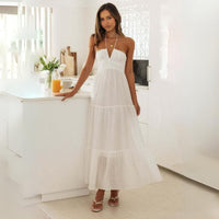 Sophia - Neckholder-Maxikleid für Damen | Strandmode Maxikleid im Bohemian-Stil in Weiß