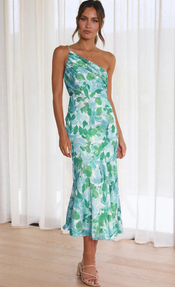 Aeris | Langes Asymmetrisches Kleid mit Blumenmuster