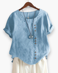 Damen Elegante Kurzarm-Bluse | Unifarben in Himmelblau