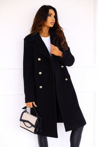 Trenchcoat Damen Elegant | Winter Lang Doppelreihig in Schwarz