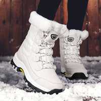 Winterschuhe Damen| Mit Schnürung Und Runder Kappe Stiefel in Weiß