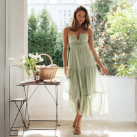 Sophia - Neckholder-Maxikleid für Damen | Strandmode Maxikleid im Bohemian-Stil in Grün