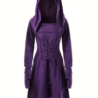 Damen Halloween-Kleid mit Kapuze | Schnürung & Asymmetrischer Saum in Lila
