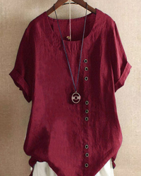 Damen Sommer Blusenshirt | Kurzarm Design mit Knopfleiste in Dunkelrot