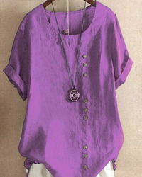 Damen Sommer Blusenshirt | Kurzarm Design mit Knopfleiste in Lila