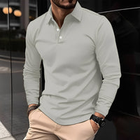 Deacon - Bequemes Langarm-Poloshirt in Grau