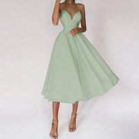 Damen Elegant Abendkleid | Cocktailkleid mit Spaghettiträgern und Herz-Ausschnitt in Grün