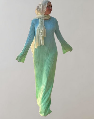 Daniela - Winter Elegant Gradient Plissee Flare Langarm O Hals Kleid