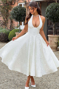 Lena | Damen Elegantes A-Linien Hochzeitsgast Kleid in Weiß