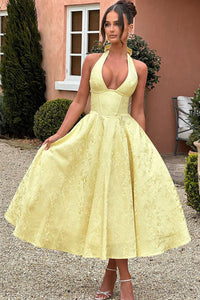 Lena | Damen Elegantes A-Linien Hochzeitsgast Kleid in Gelb