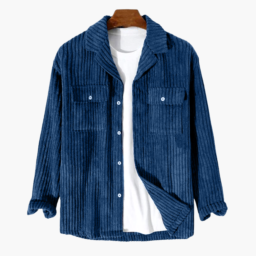 Herren Overshirt mit Knopfverschluss und gerippter Cord Oberfläche