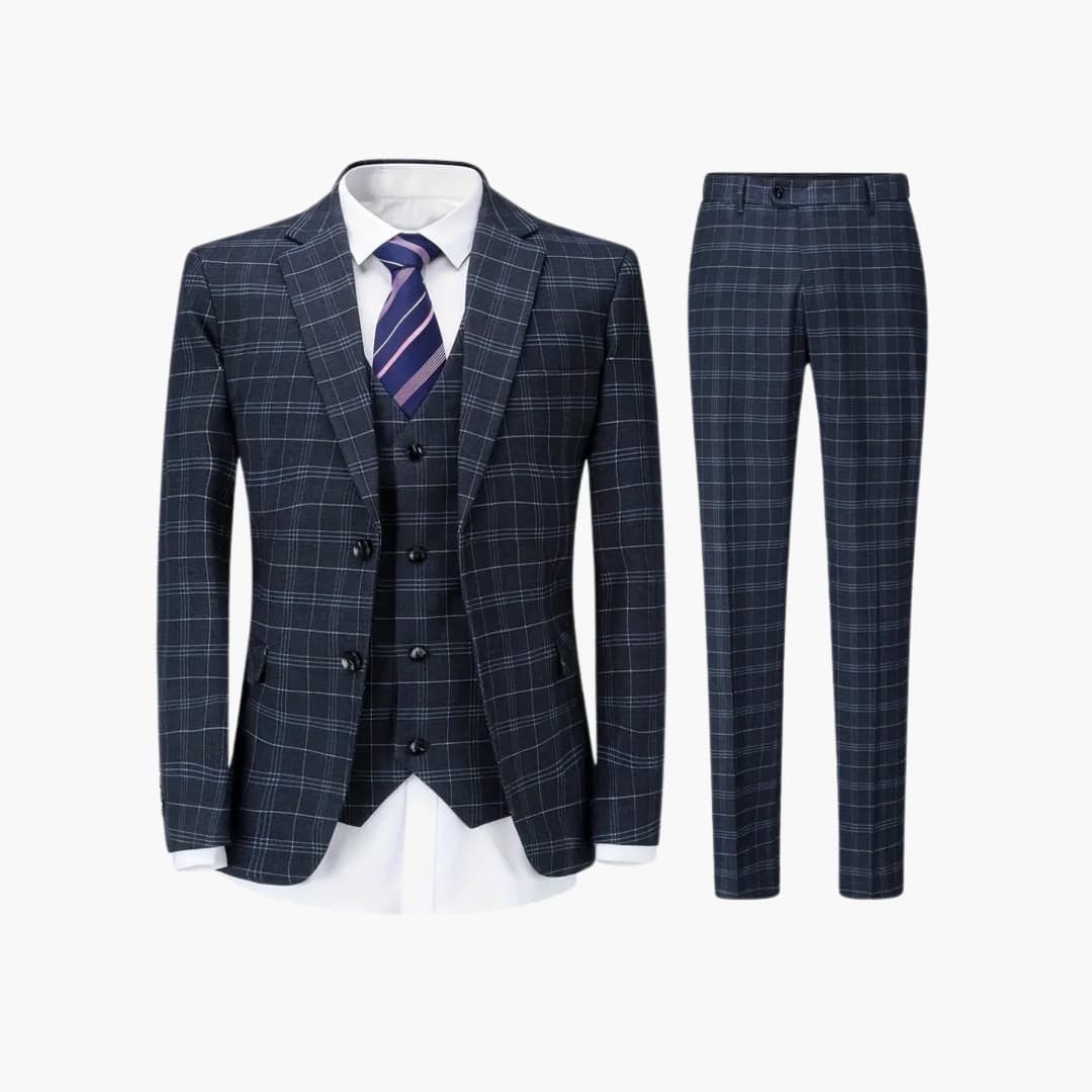 Kariertes Anzug Set - Slim Fit Herrenanzug 3-teilig Modern