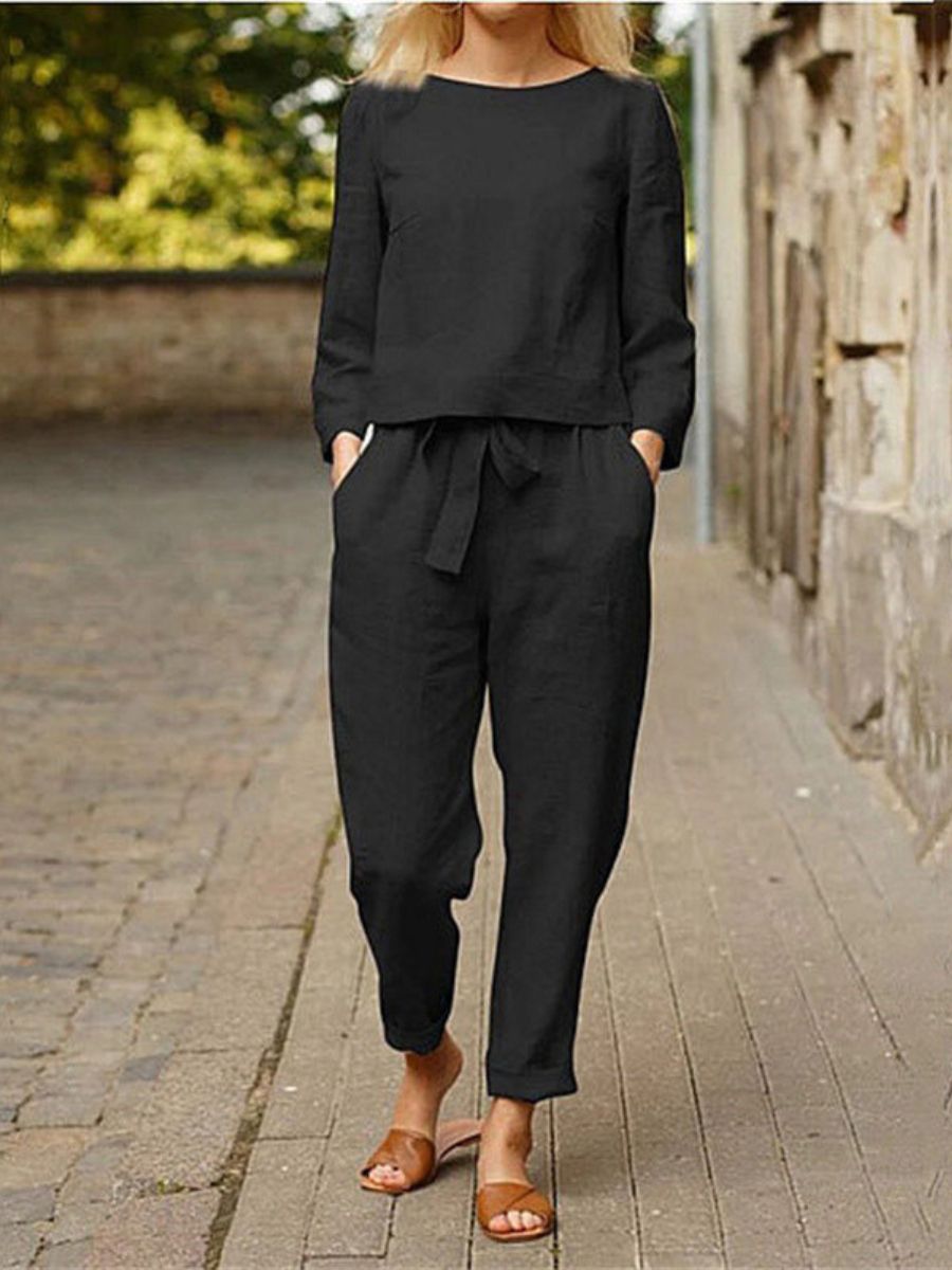 Langärmelige Bluse und Hose Set für Damen